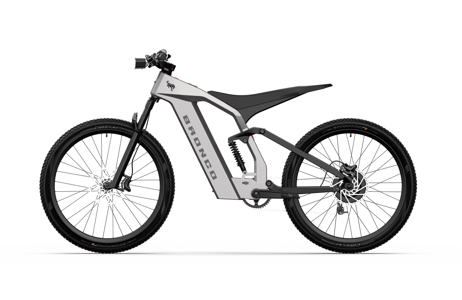 Non-driveside profile of the Ford Bronco electric dirt bike - Carbonized Gray Metallic color