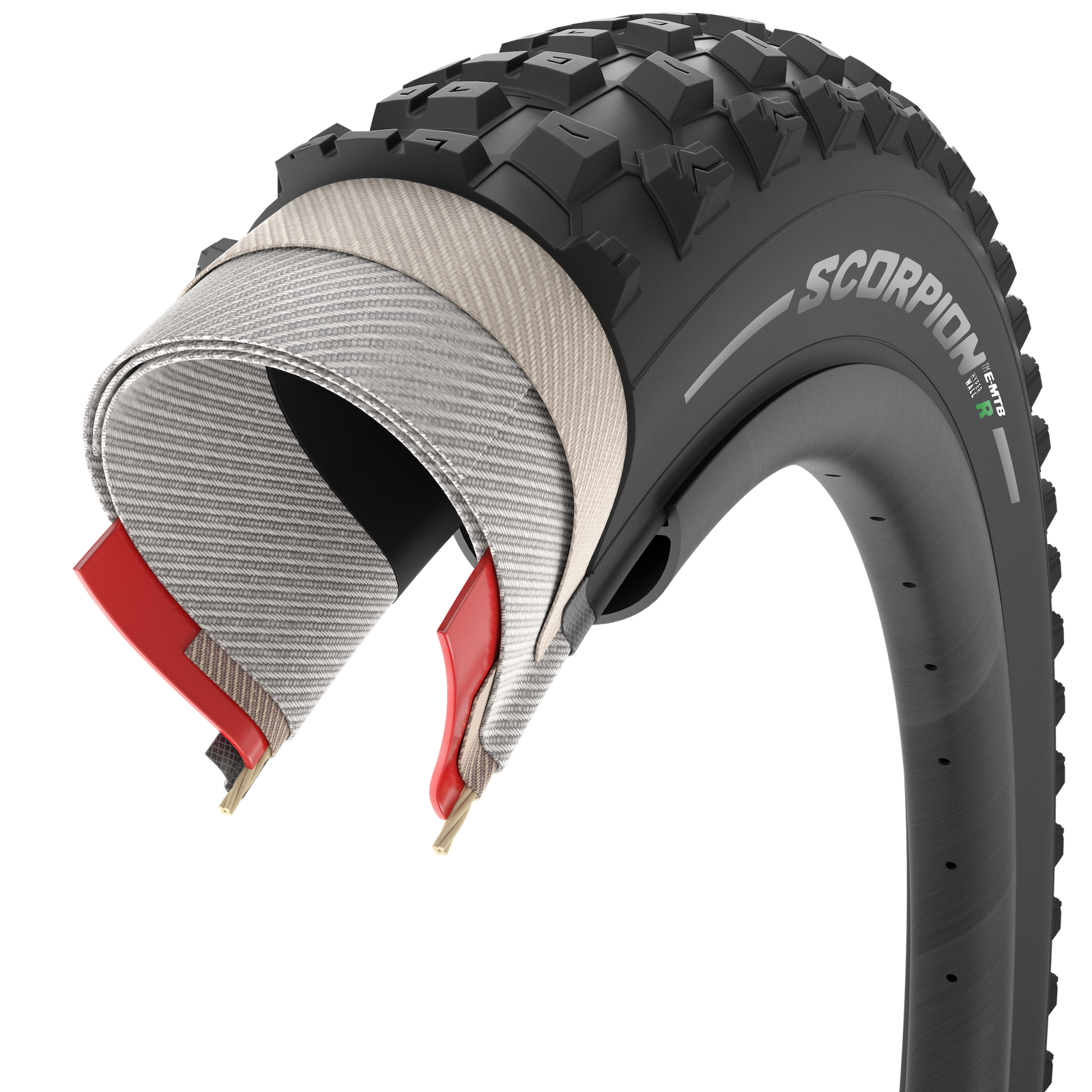 Layers of the Pirelli Scorpion E-MTB R Hyperwall 27.5 x 2.8" Tire for the Ford Bronco e-bike
