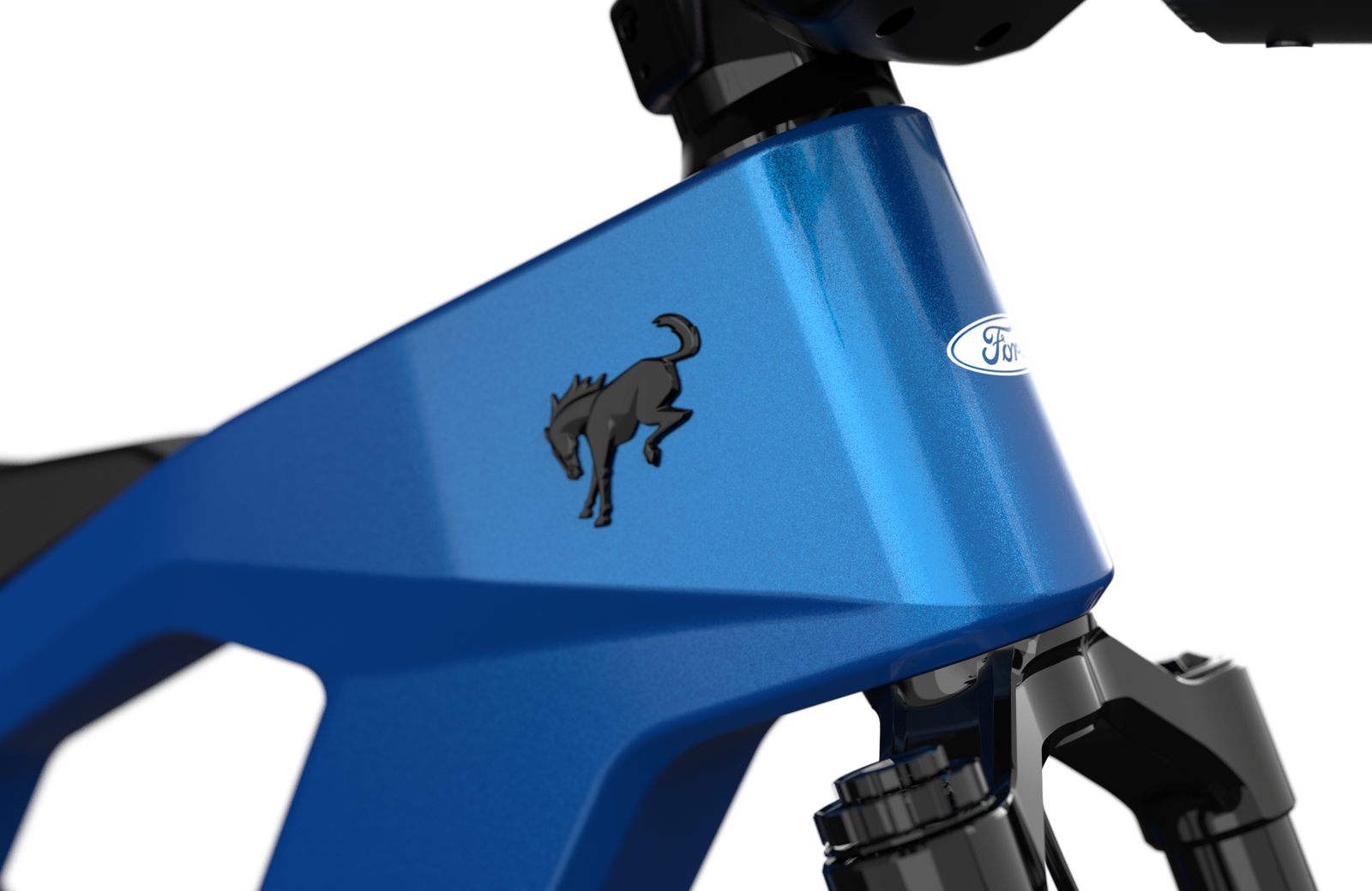 Full suspension on the Ford Bronco electric dirt bike - Velocity Blue Metallic color