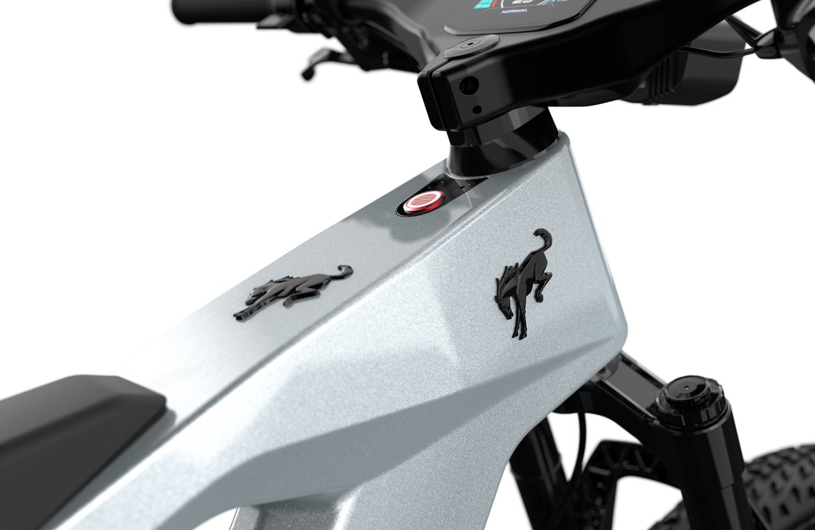 Non-driveside profile of the Ford Bronco electric dirt bike - Iconic Silver Metallic color
