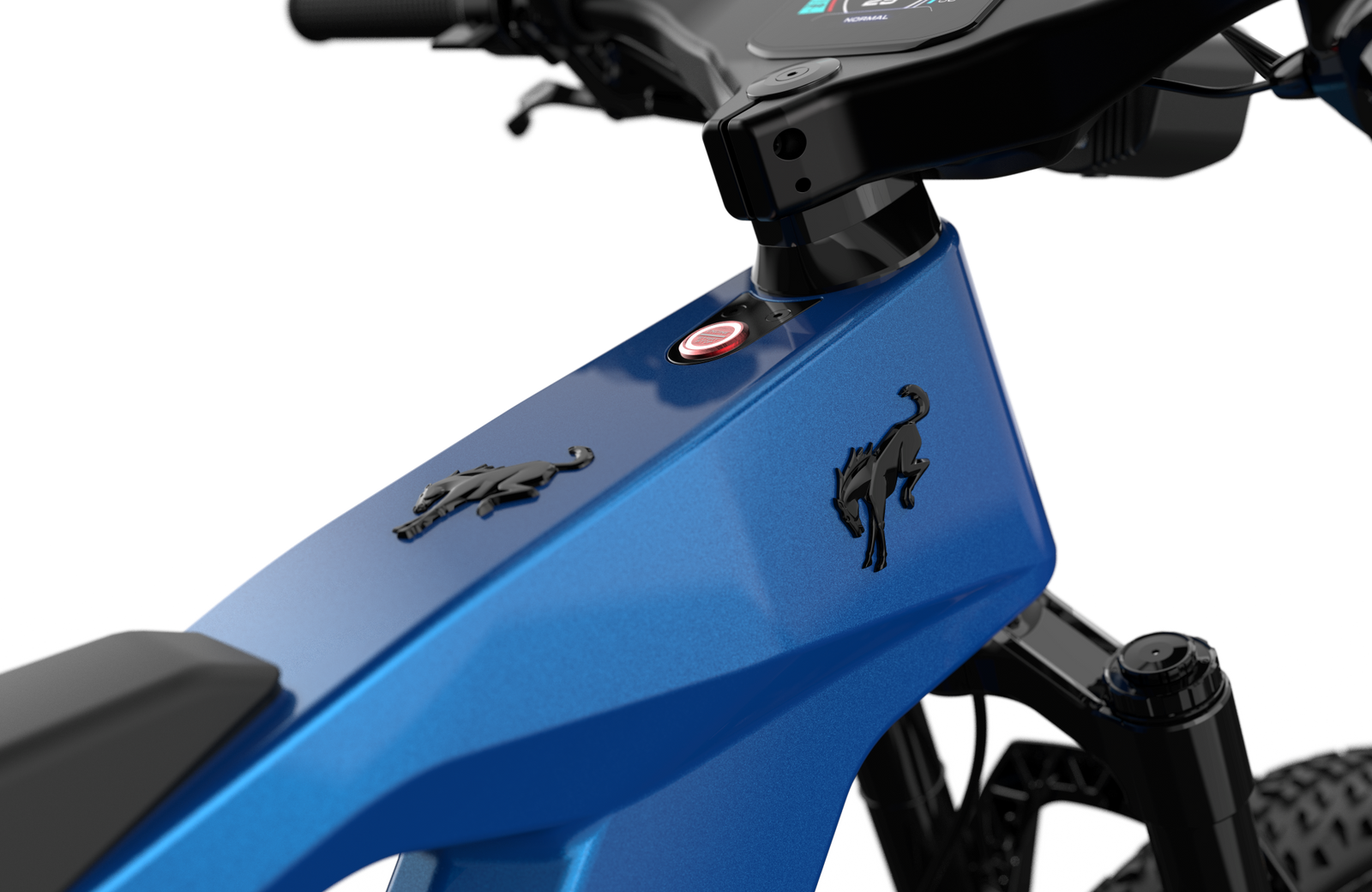 Full suspension on the Ford Bronco electric dirt bike - Velocity Blue Metallic color
