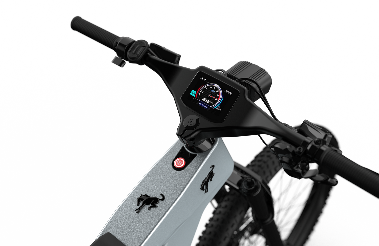 Non-driveside profile of the Ford Bronco electric dirt bike - Iconic Silver Metallic color