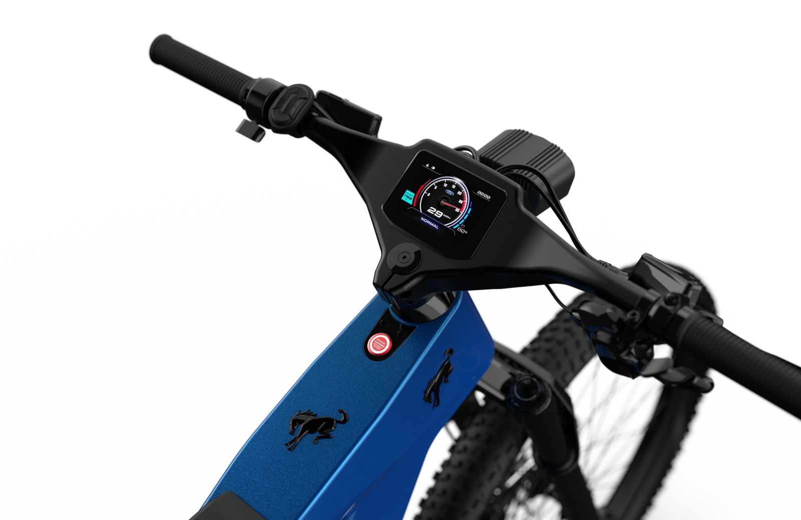 Full suspension on the Ford Bronco electric dirt bike - Velocity Blue Metallic color