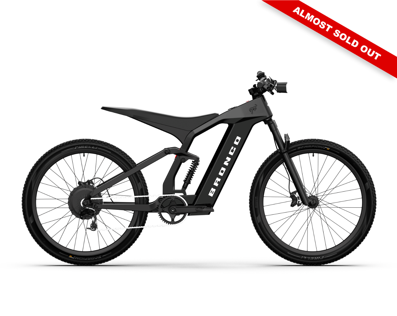 Non-driveside profile of the Ford Bronco electric dirt bike - Shadow Black color