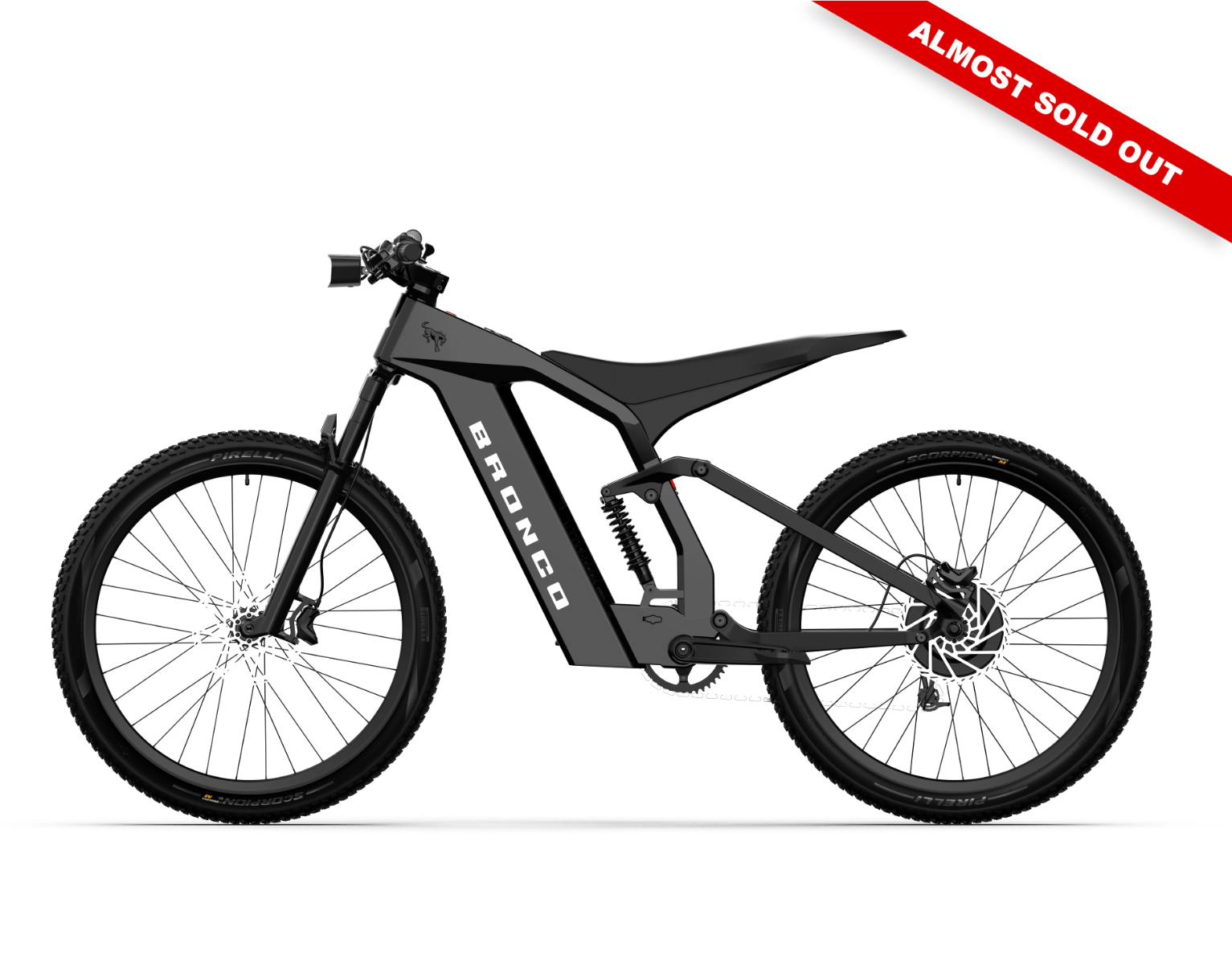 Non-driveside profile of the Ford Bronco electric dirt bike - Shadow Black color