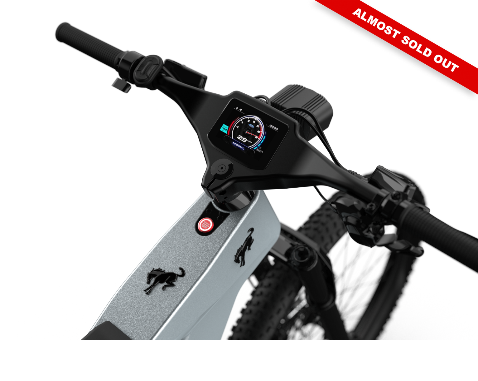 Non-driveside profile of the Ford Bronco electric dirt bike - Iconic Silver Metallic color