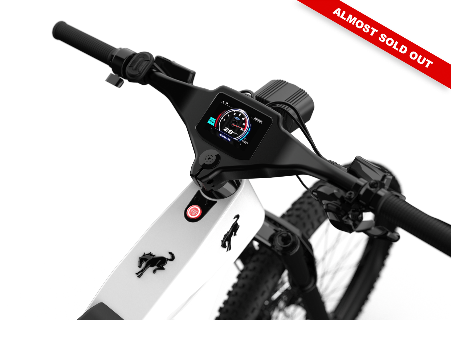 Non-driveside profile of the Ford Bronco electric dirt bike - Oxford White color