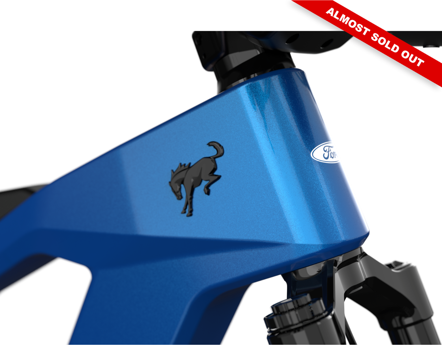 Full suspension on the Ford Bronco electric dirt bike - Velocity Blue Metallic color