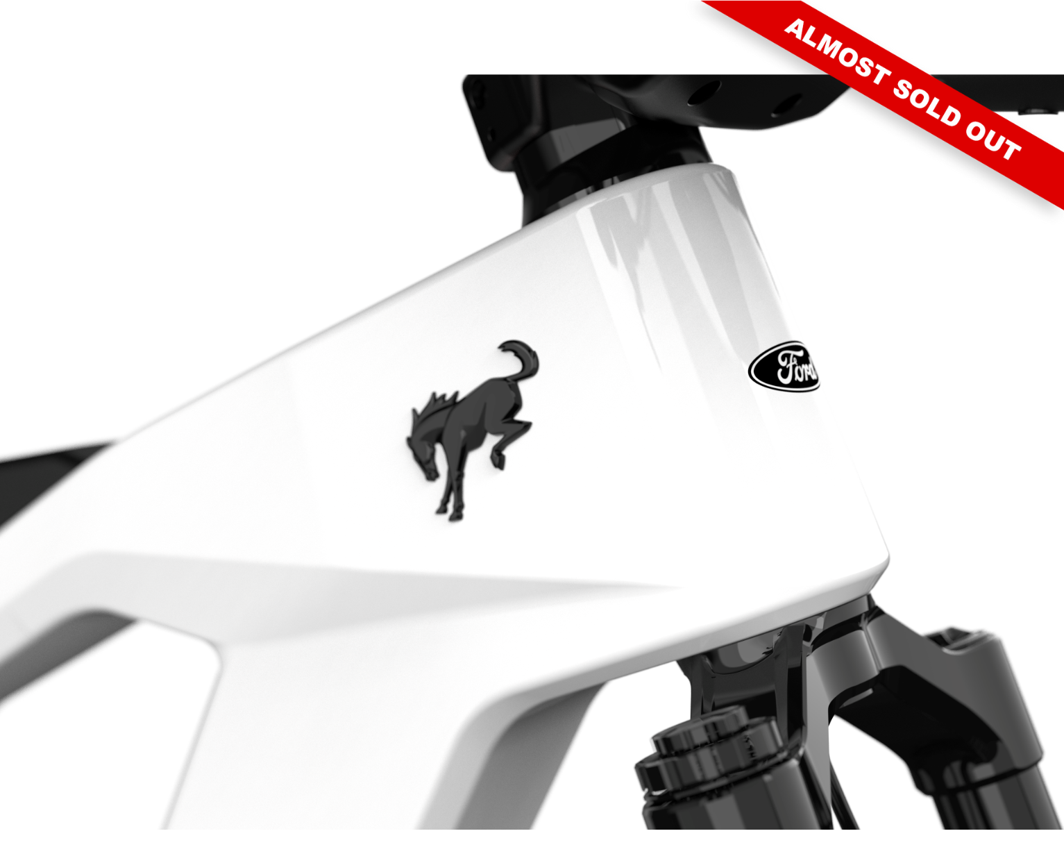 Non-driveside profile of the Ford Bronco electric dirt bike - Oxford White color