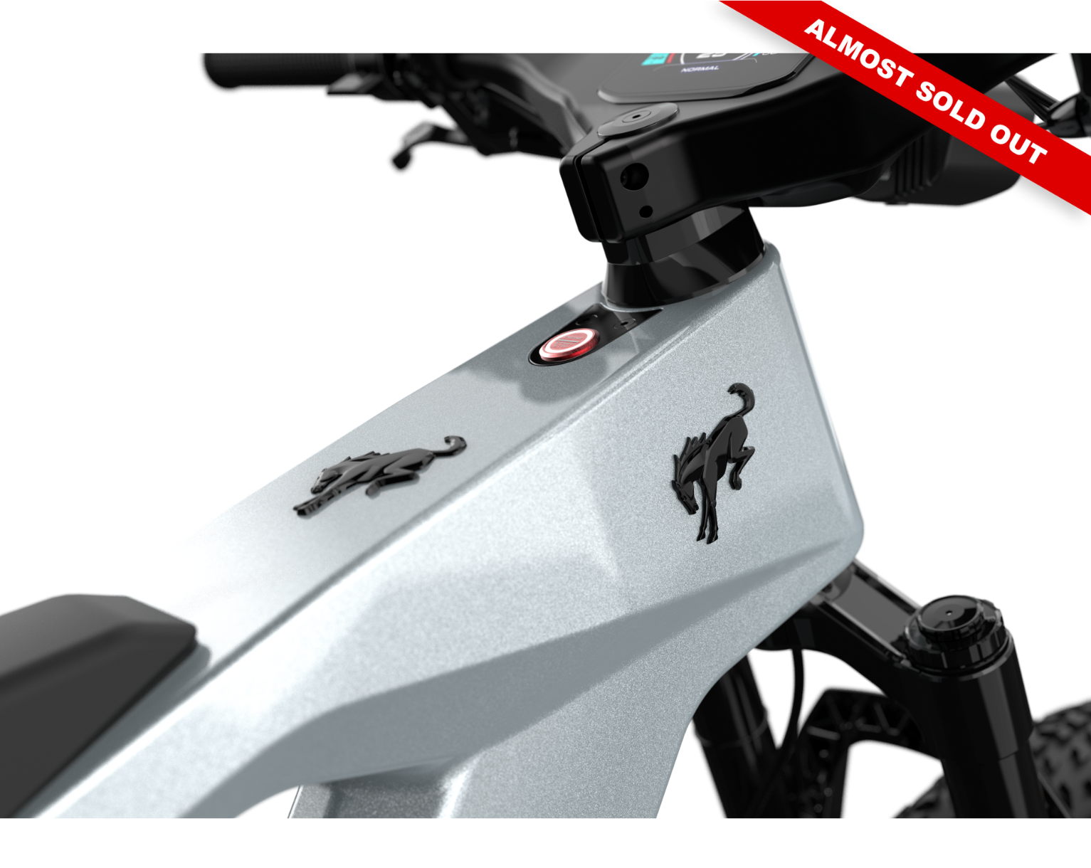 Non-driveside profile of the Ford Bronco electric dirt bike - Iconic Silver Metallic color