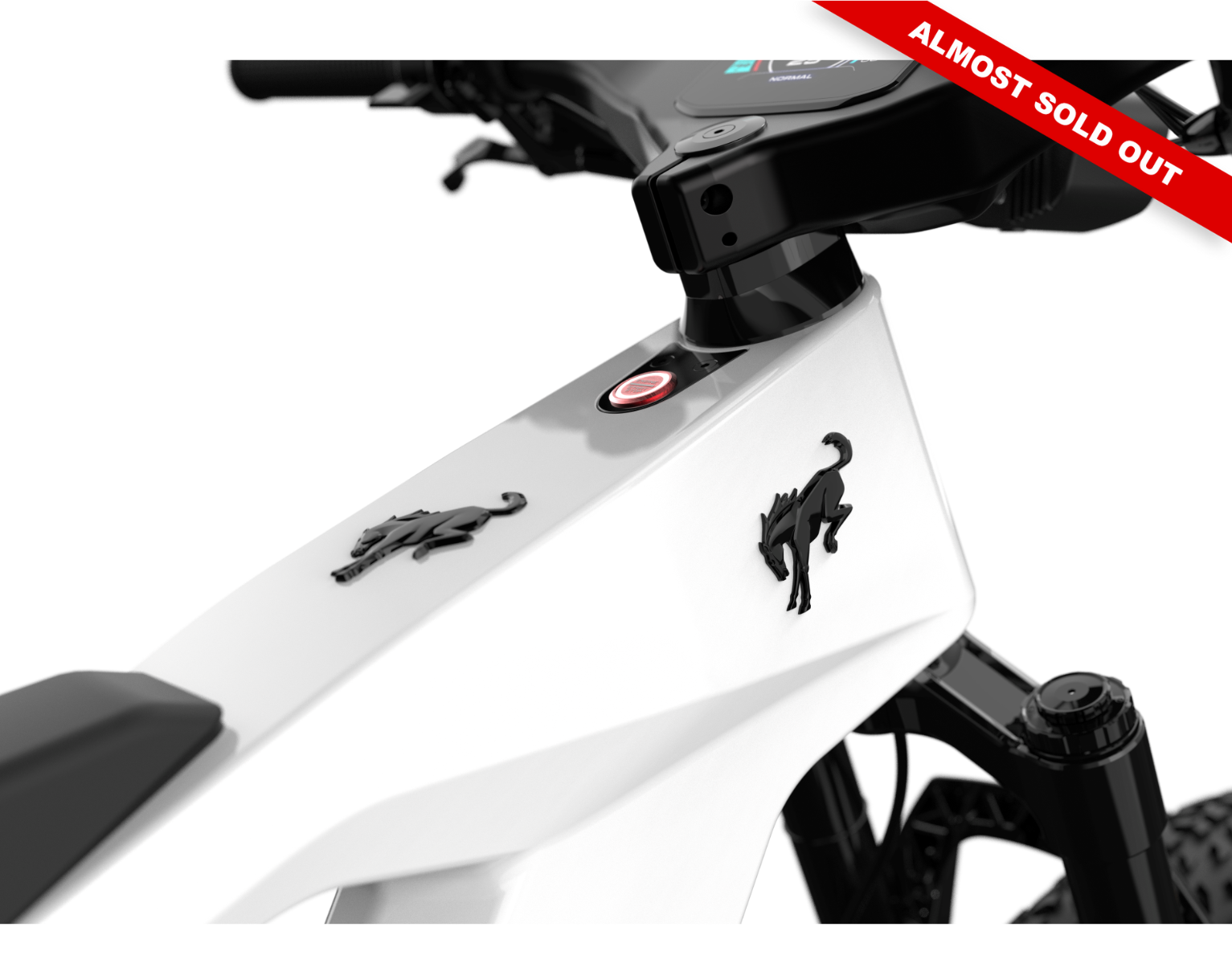 Non-driveside profile of the Ford Bronco electric dirt bike - Oxford White color