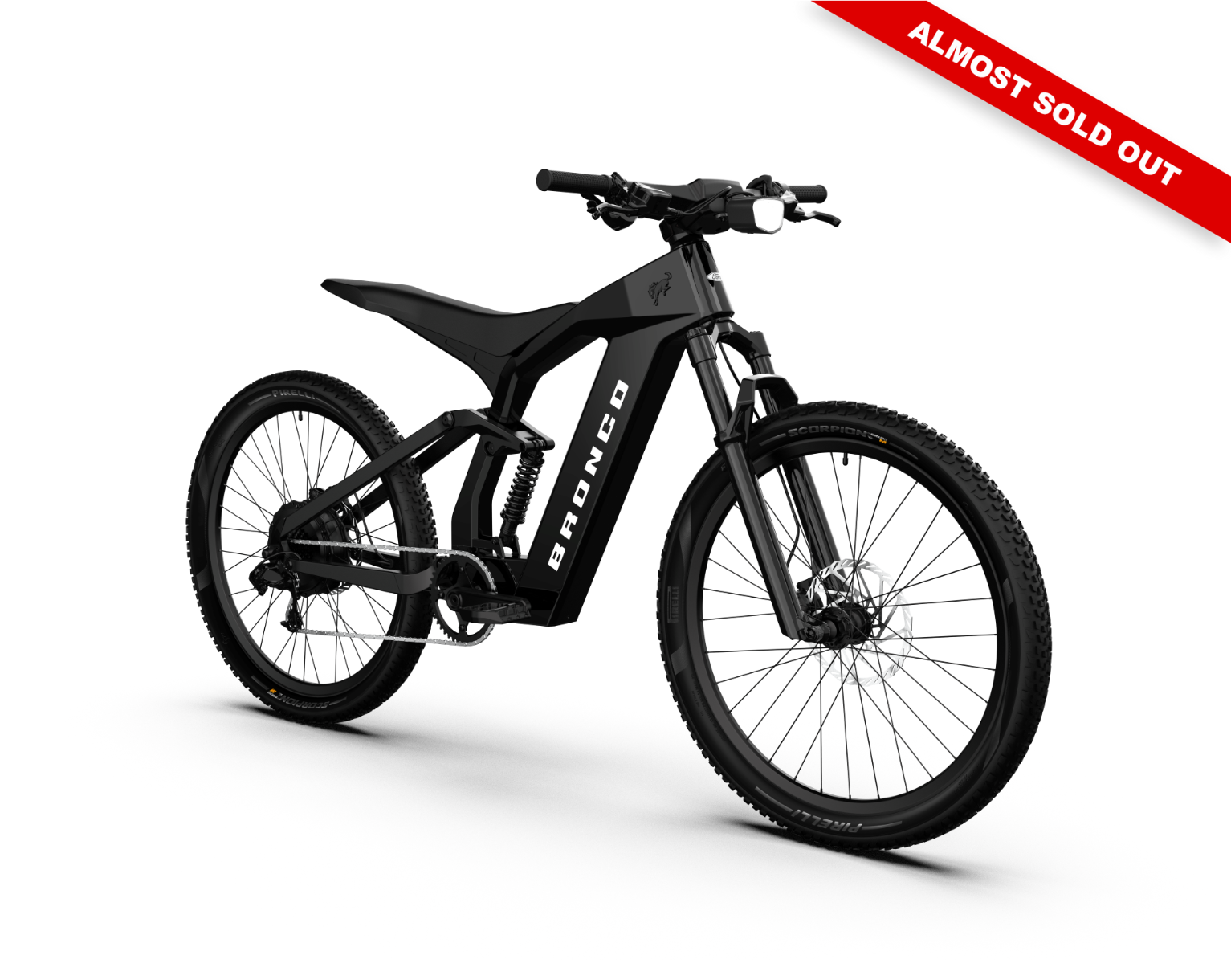 Non-driveside profile of the Ford Bronco electric dirt bike - Shadow Black color