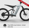 mv-Non-driveside profile of the Ford Bronco electric dirt bike - Iconic Silver Metallic color